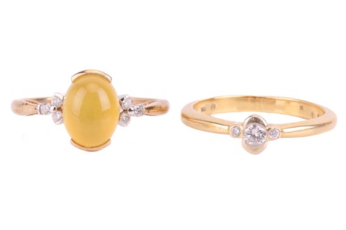 Lot 156 - A fire opal and diamond dress ring in 9ct gold,...