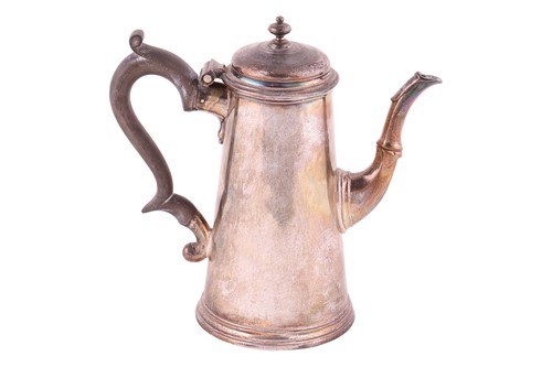 Lot 239 - A George II silver coffee pot of tapered form...