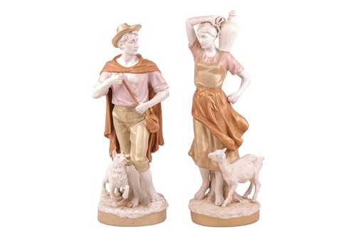 Lot 274 - A pair of large Royal Dux 'shot silk' figures...