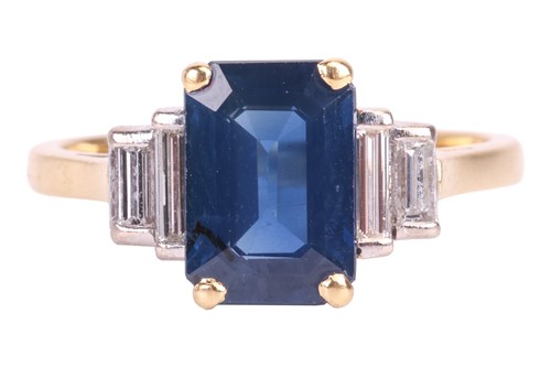 Lot 104 - A sapphire and diamond dress ring in 18ct gold,...