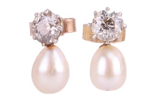 Lot 124 - A pair of pearl and diamond earrings, both...