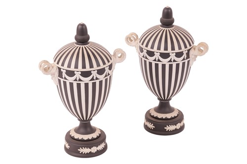 Lot 267 - A pair of Wedgwood black-dipped Jasper covered...