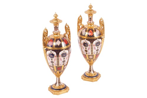 Lot 273 - A pair of large Royal Crown Derby twin-handled...