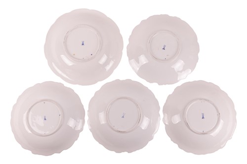 Lot 254 - Five Meissen relief moulded cabinet plates,...