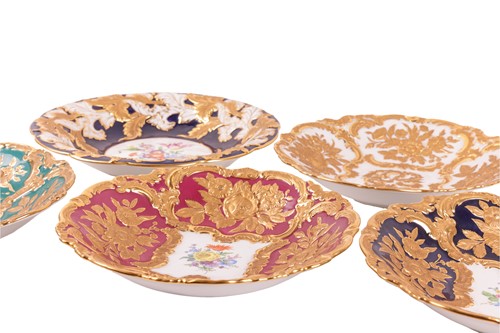 Lot 254 - Five Meissen relief moulded cabinet plates,...