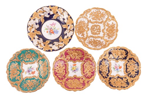 Lot 254 - Five Meissen relief moulded cabinet plates,...