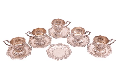 Lot 241 - A set of five Continental cups and saucers and...