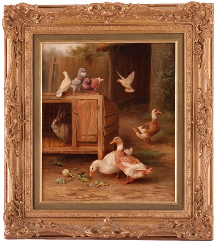 Lot 53 - Edgar Hunt (British 1876-1953), Farmyard scene...