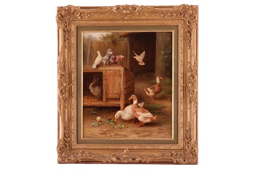 Lot 53 - Edgar Hunt (British 1876-1953), Farmyard scene...