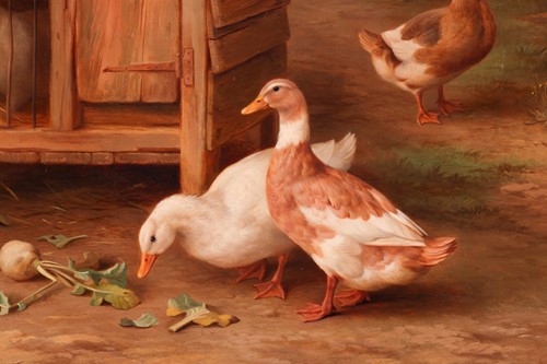 Lot 53 - Edgar Hunt (British 1876-1953), Farmyard scene...