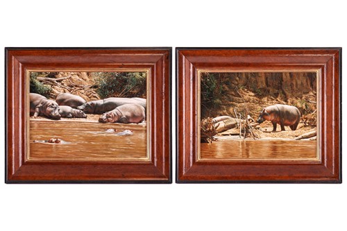 Lot 31 - Tony Karpinski (British b. 1965), Hippos by...