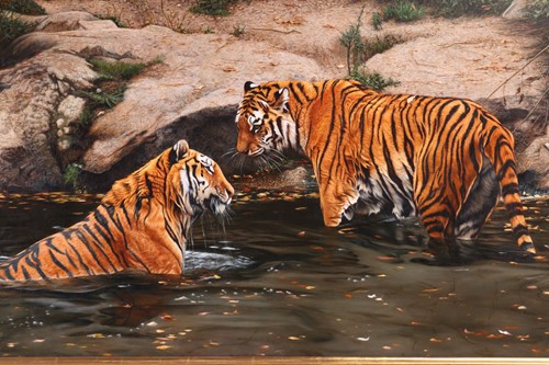 Lot 33 - Tony Karpinski (British, b.1965), Tigers,...