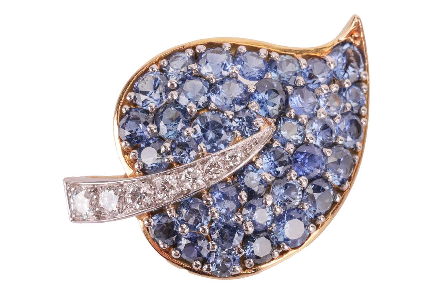 Lot 18 - A sapphire and diamond leaf brooch, in the...