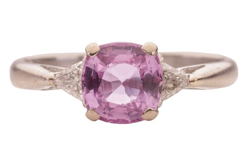 Lot 61 - A pink sapphire and diamond ring in 18ct white...