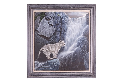 Lot 40 - Eric Wilson (b.1960), Tiger by a waterfall,...