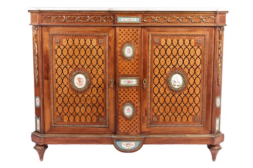 Lot 151 - A French parquetry inlaid, mahogany...