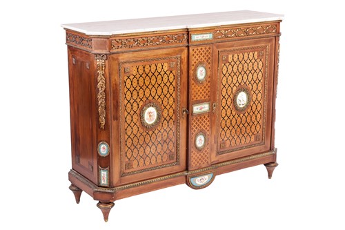 Lot 151 - A French parquetry inlaid, mahogany...