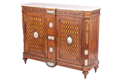 Lot 151 - A French parquetry inlaid, mahogany...