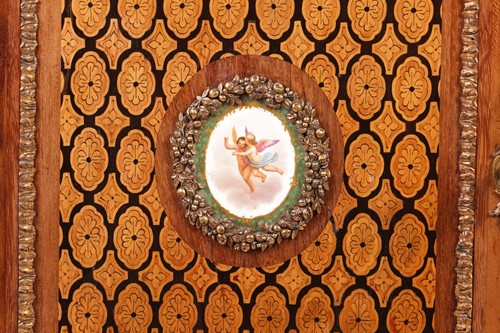 Lot 151 - A French parquetry inlaid, mahogany...