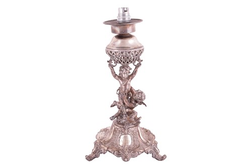 Lot 323 - A German white metal oil lamp base, the...