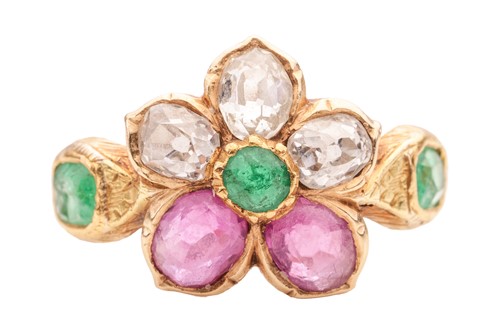 Lot 163 - A flowerhead ring set with old-cut diamond,...