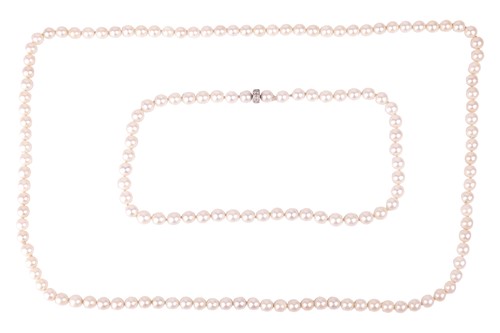 Lot Two cultured pearl necklaces, the first...