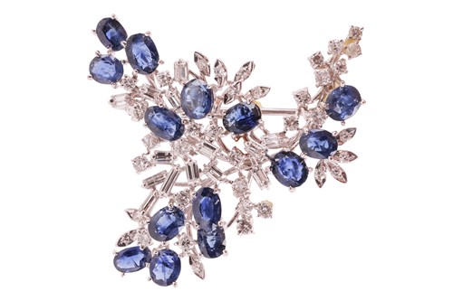 Lot 224 - A sapphire and diamond-set foliate spray...