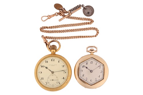 Lot 260 - A 9ct gold hexagonal open faced pocket watch,...