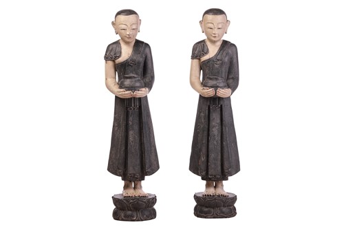 Lot A pair of Burmese carved and painted wood...