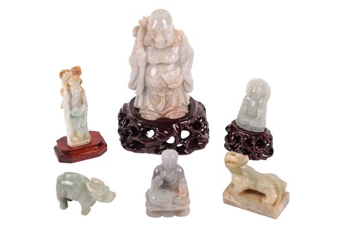 Lot 117 - A collection of jadeite figurines including a...