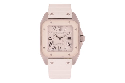 Lot 252 - A Cartier Santos 100 White Rubber and...