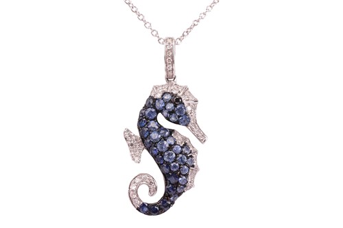 Lot 56 - A gem-set seahorse pendant, pavé-set with...