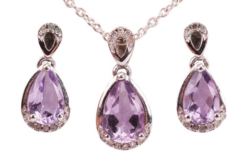Lot 48 - An amethyst and diamond-set pendant and...