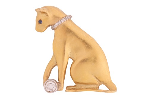 Lot 150 - A diamond-set cat brooch, set in 18ct gold,...