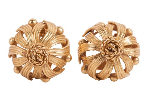 Lot 126 - A pair of domed floral earrings composed of...