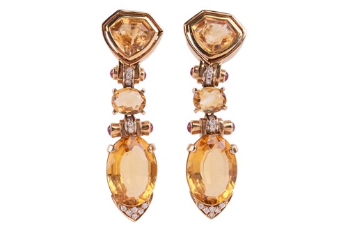 Lot 133 - A pair of drop earrings, set with citrine,...