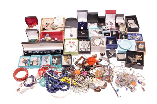 Lot 132 - A collection of silver jewellery, costume...