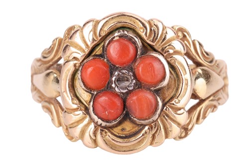 Lot 108 - A mid 19th-Century coral and diamond floral...