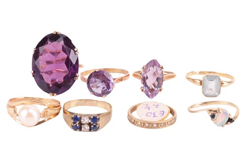Lot 59 - Eight gem-set rings including a paste-set...