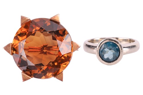 Lot 55 - A mid-century citrine brooch, the round...