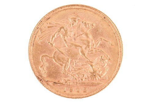 Lot 70 - An Edward VII 1902 sovereign, the reverse with...