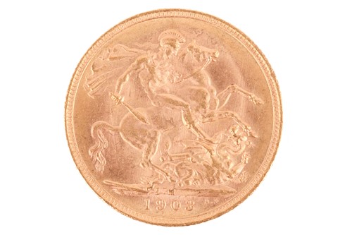 Lot 74 - An Edward VII 1903 sovereign, St George and...