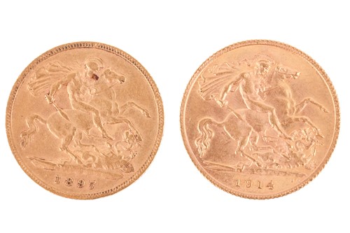 Lot 73 - A Victorian half sovereign dated 1897; an...