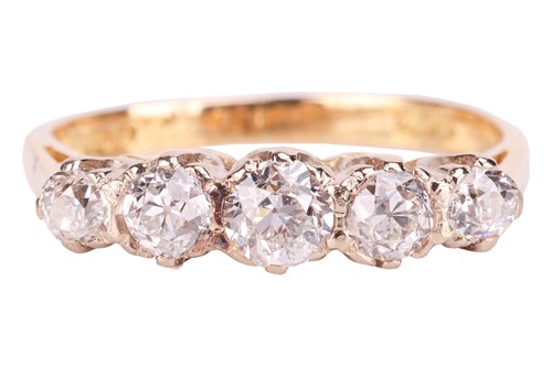 Lot 54 - A five-stone diamond ring, claw-set with five...