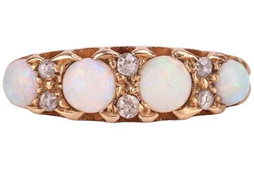 Lot 78 - An opal and diamond half hoop ring, consisting...