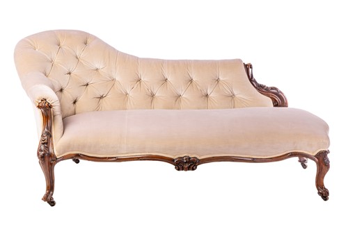 Lot 255 - A Victorian serpent-backed rosewood chaise...