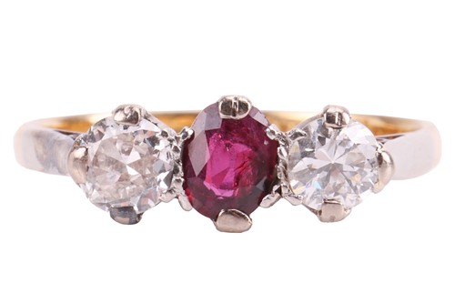 Lot A ruby and diamond trilogy ring, centred with...