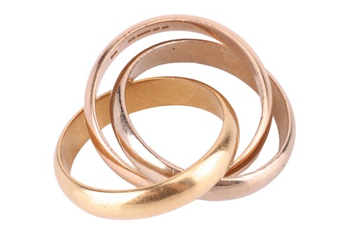 Lot 2 - A trinity ring in 18ct tri-coloured gold, with...