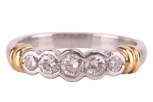 Lot 208 - A five-stone diamond-set ring, bezel-set with...