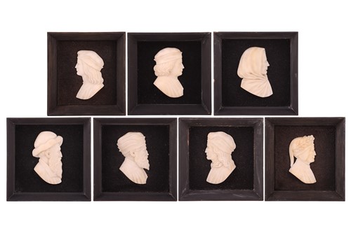 Lot 237 - Seven carved marble profile portraits of...